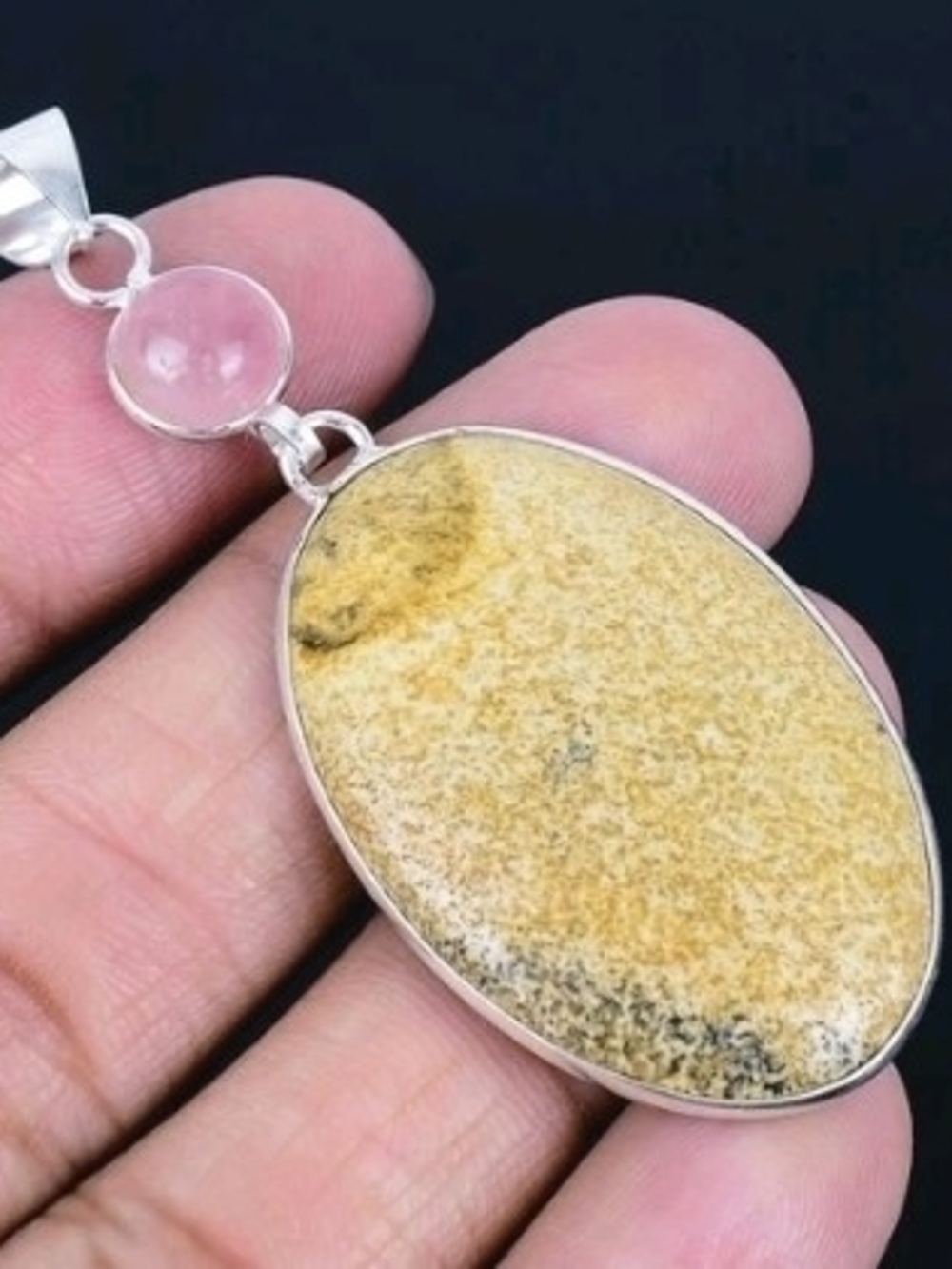 Handcrafted Yellow Jasper and Rose Quartz 925 Sterling Silver Pendant